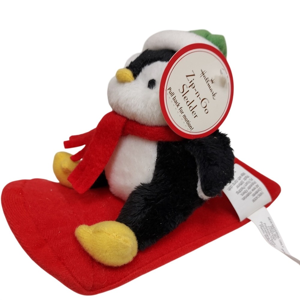 Hallmark Jingle Pals Penguin Zip & N Go Pull Back Toy Plush‎ Sledder NWT